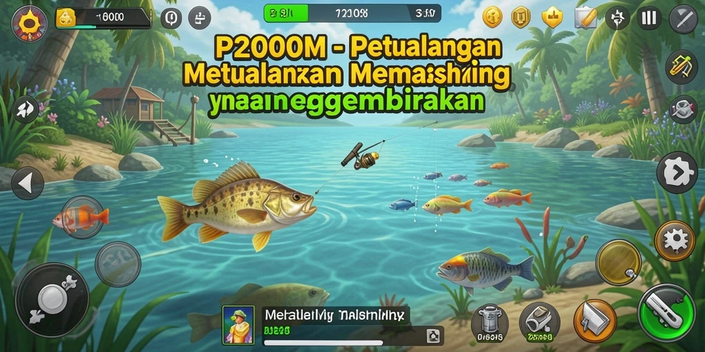 Tampilan gameplay P200M dengan aksi memancing seru.