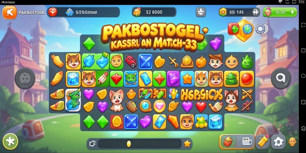 Tampilan gameplay PAKBOSTOGEL dengan pencocokan simbol Match-3 yang seru.